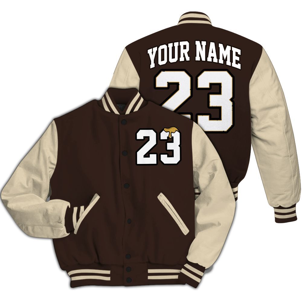 Varsity Jacket To Match 2025 Retro Earth 5s - Custom Name Number 23 Drip All Over Print