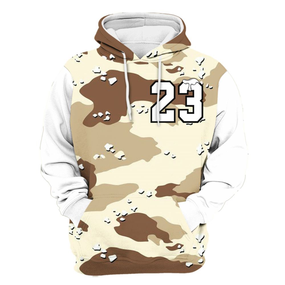 Hoodie To Match Desert Camo 3s Varsity Jacket, Custom Name Number 23 Drip All Over Print