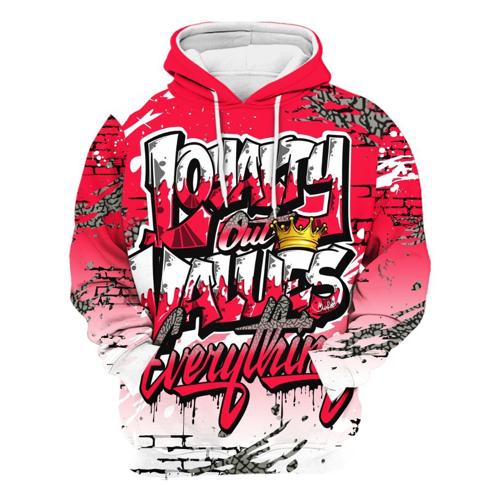 Hoodie To Match Retro Fire Red 3s - Values Of Loyalty Drip All Over Print