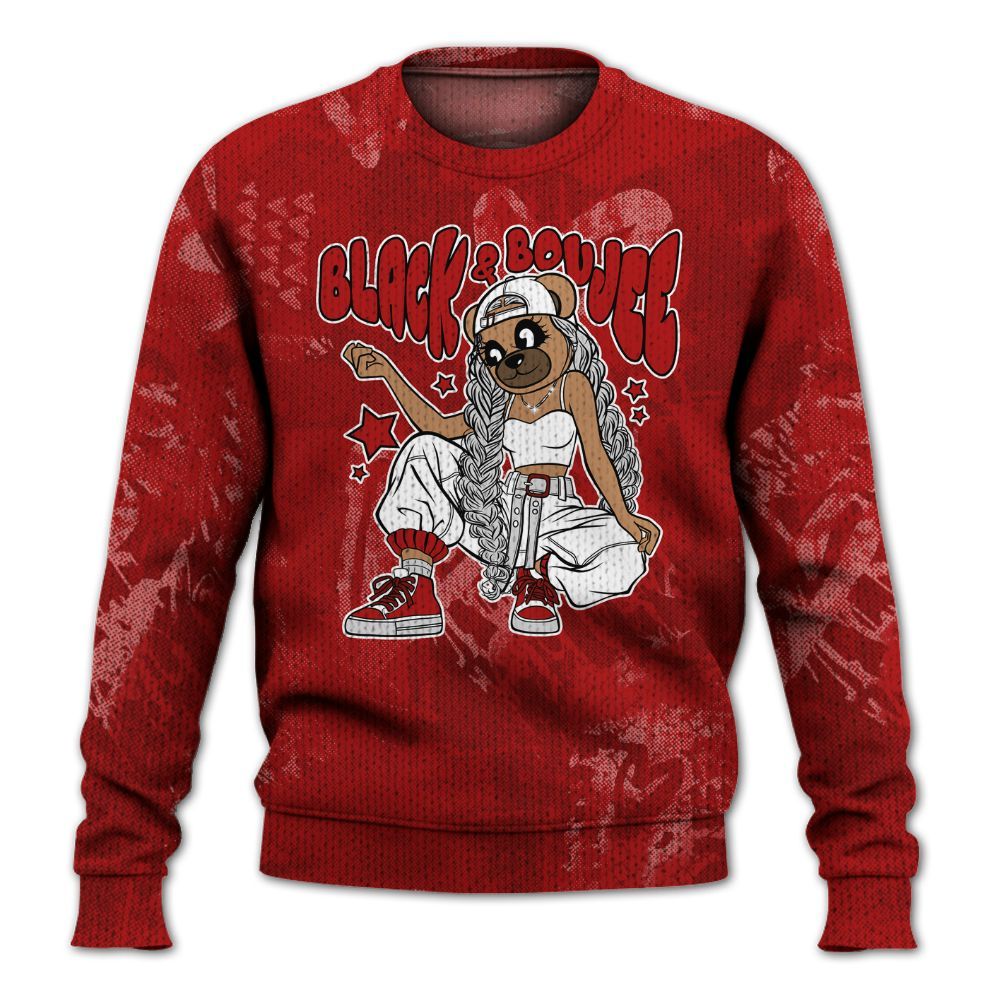 Knitted Sweater To Match Red Taxi 12s - Boujee Girls Bear Heart Grunge