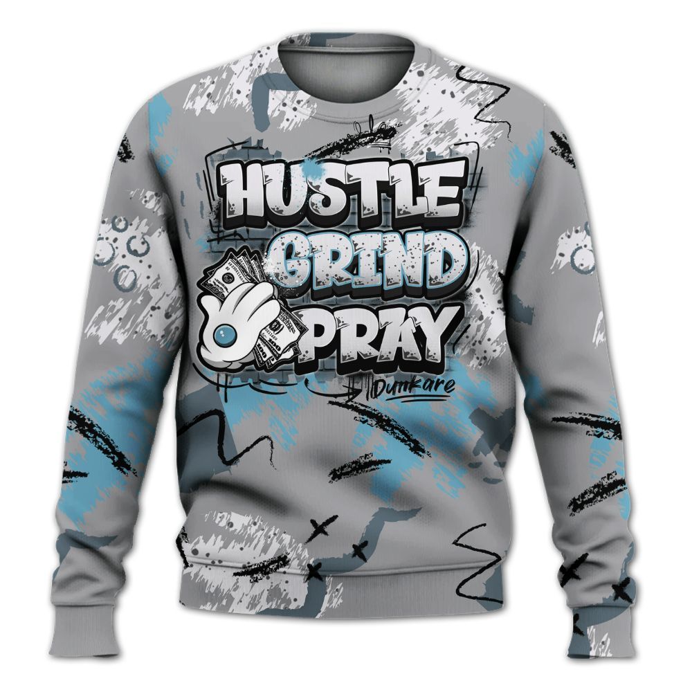 Sweatshirt To Match Retro Light Graphite Wolf Grey 5s - Hustle Grind Pray Graphic Street Style All Over Print