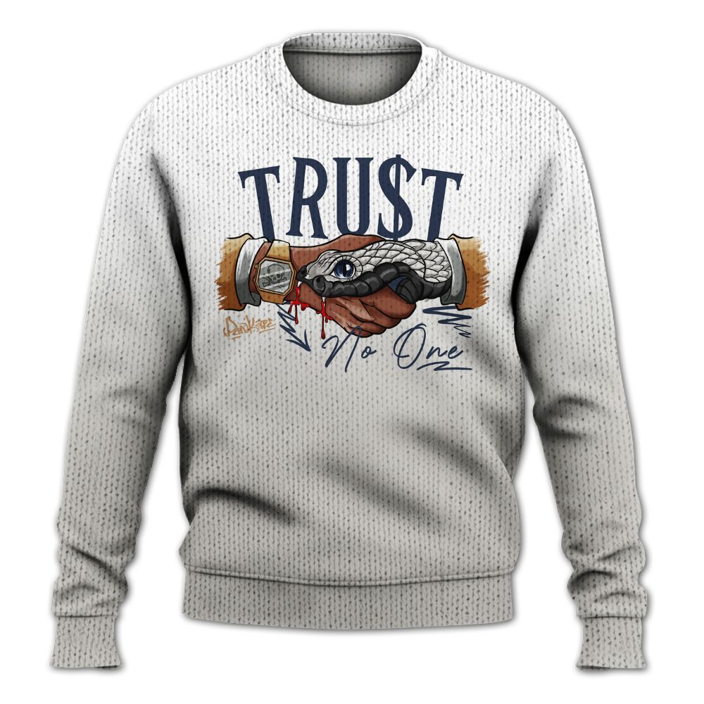Sweater To Match Low Navy Grey Gum 1s - Trust No One Drip Graphic