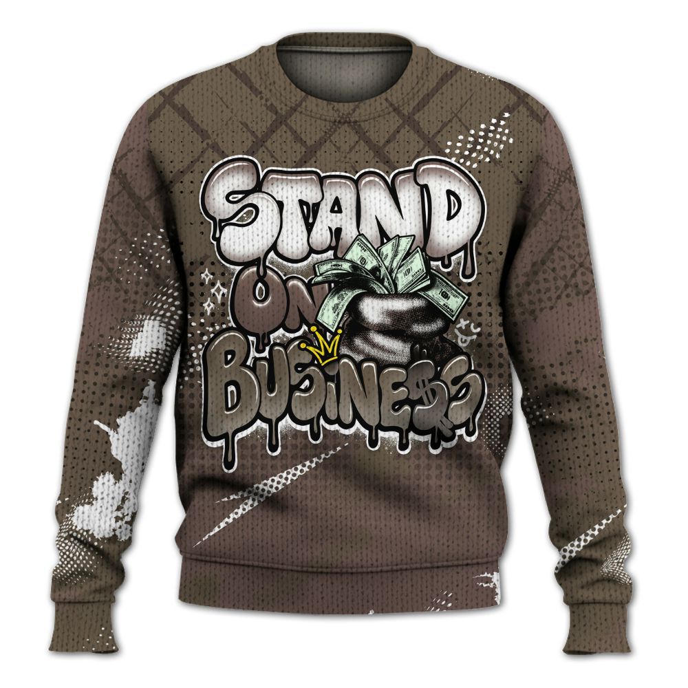 Sweater To Match AMM Dark Mocha 4s - Halftone Stand Business Dripping Graphic