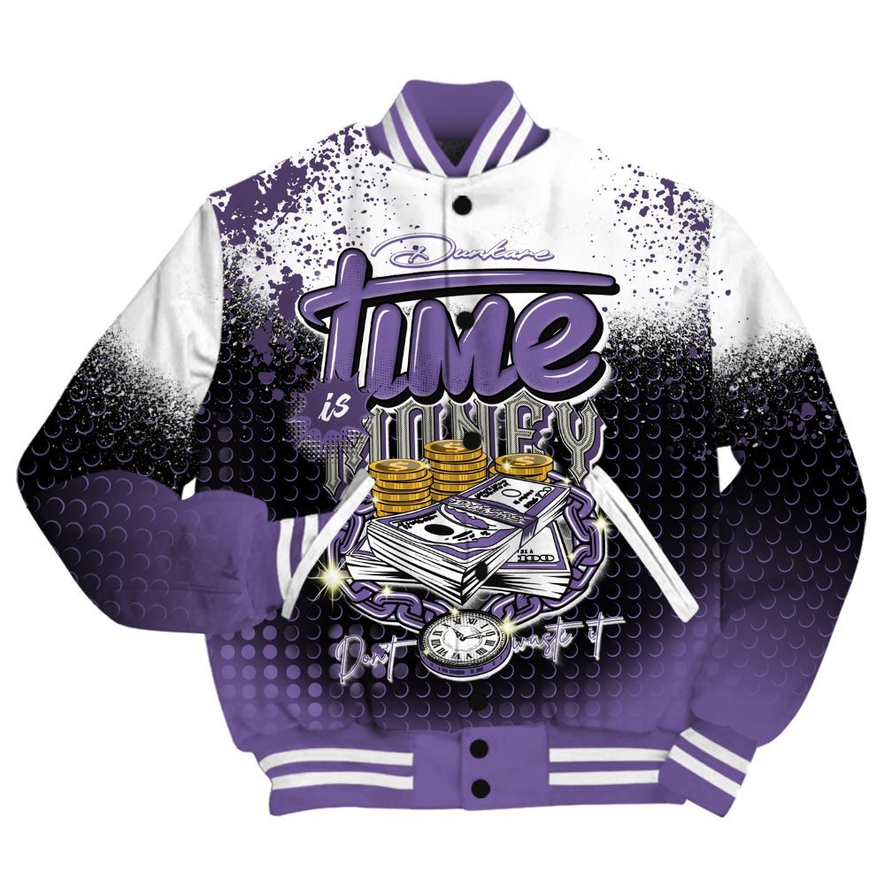 Varsity Jacket To Match Dunk Low Black Raspberry Shirt, Halftone Time Is Money All Over Print
