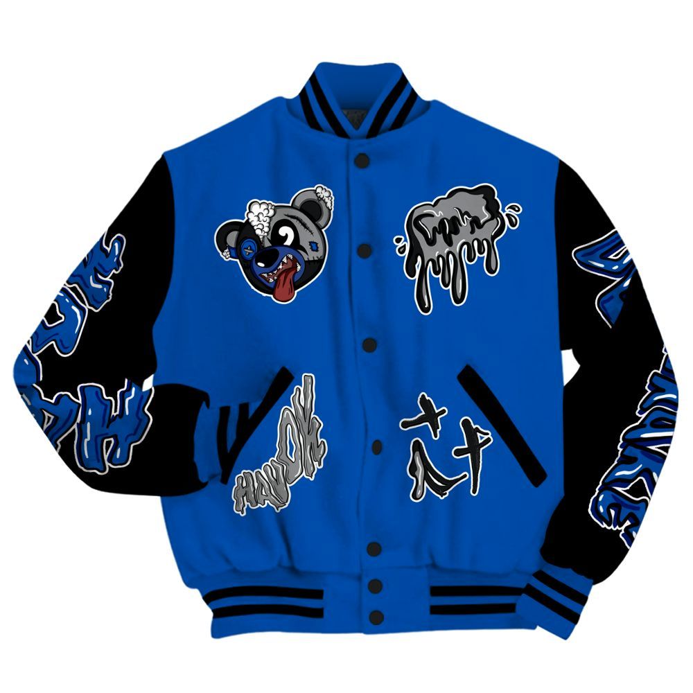 Varsity Jacket To Match Racer Blue 5s - Havok Bear All Over Print