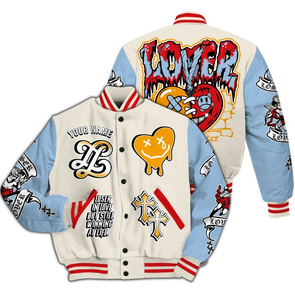 Varsity Jacket To Match Retro High OG Pale Ivory Psychic Blue 1s - Loser Lover All Over Print