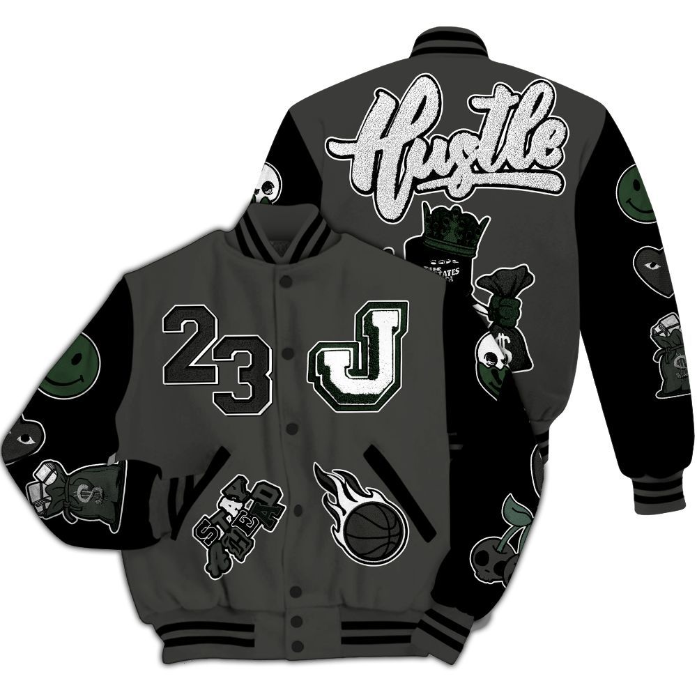 Varsity Jacket To Match Dunk Low Skateboards Black - Hustles Money Number 23 All Over Print