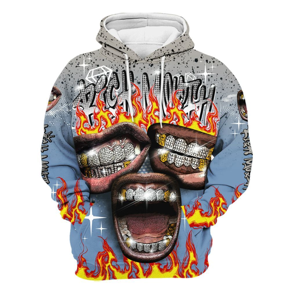 Hoodie To Match University Blue 4s - Rich Mouth Fire Rap Retro 90s All Over Print