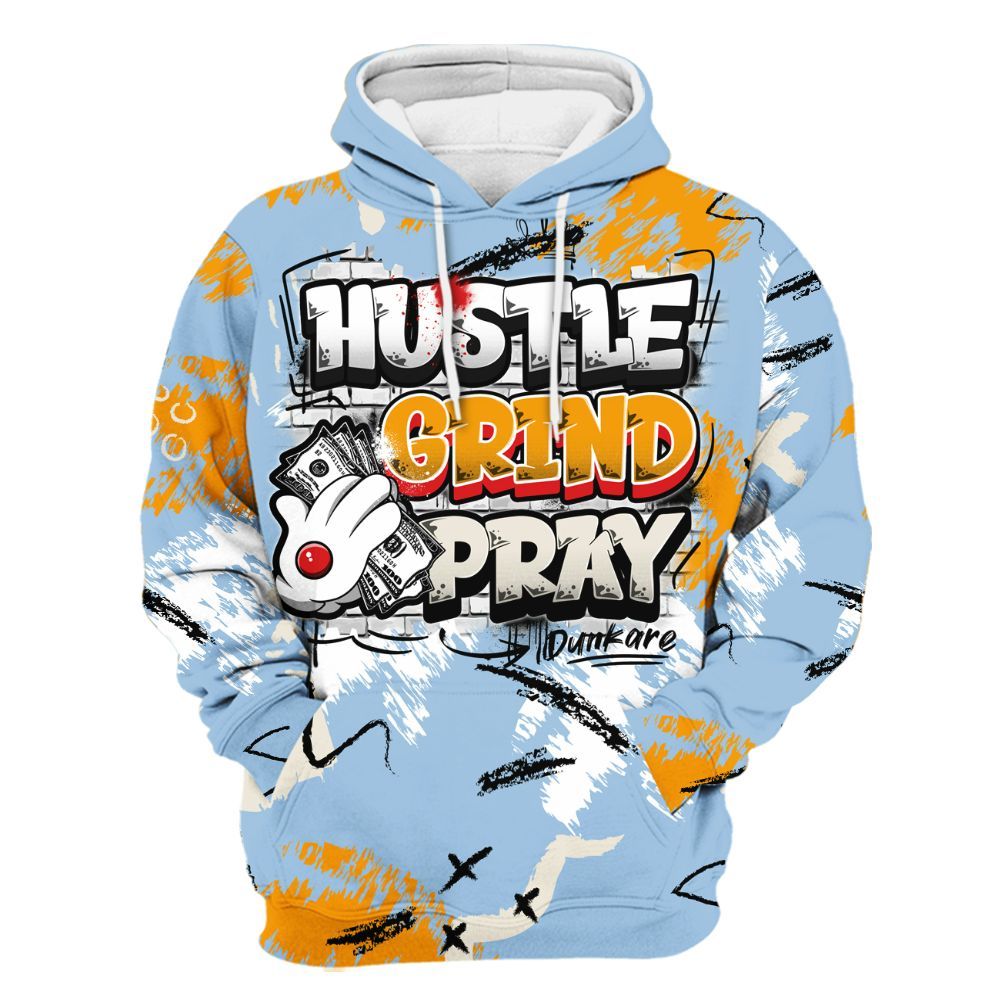 Hoodie To Match Retro High OG Pale Ivory Psychic Blue 1s - Hustle Grind Pray Graphic Street Style All Over Print