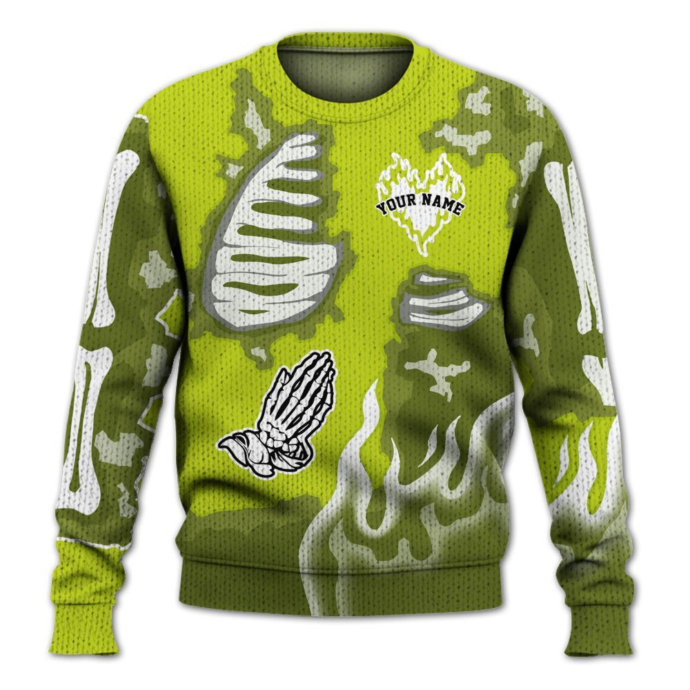 Knitted Sweater To Match Bright Cactus 13s - Dislike Us Graphic Burning Custom Name