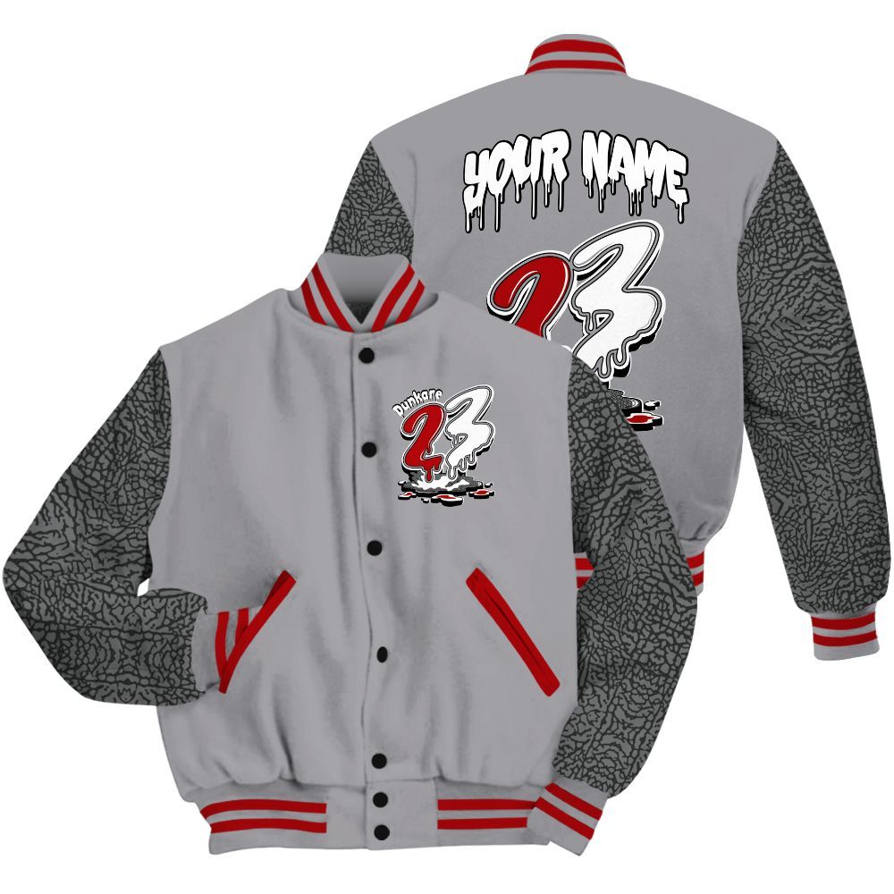 Varsity Jacket To Match Cement Grey 3s - Custom Name 23 Drip All Over Print