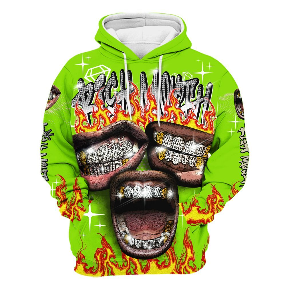 Hoodie To Match Electric Green 6s - Rich Mouth Fire Rap Retro 90s All Over Print