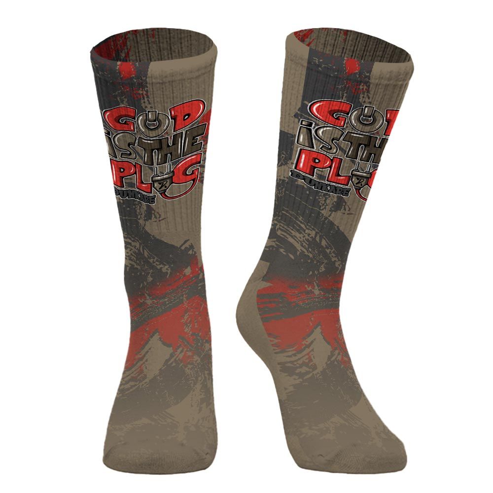 Sock To Match Olive 9s - God Is The Power Cord Circle Splash