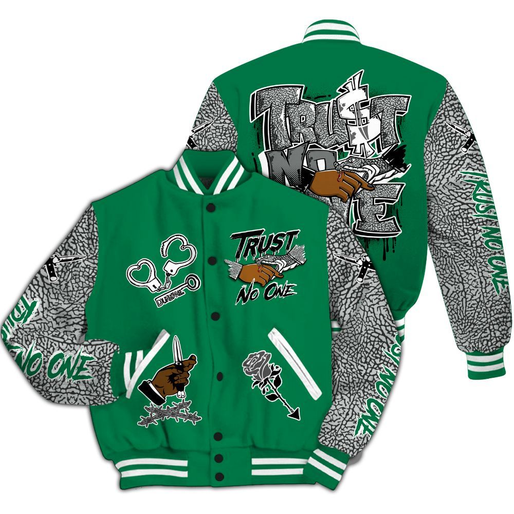 Varsity Jacket To Match Pine Green 3s - Trust No One Dripping All Over Print