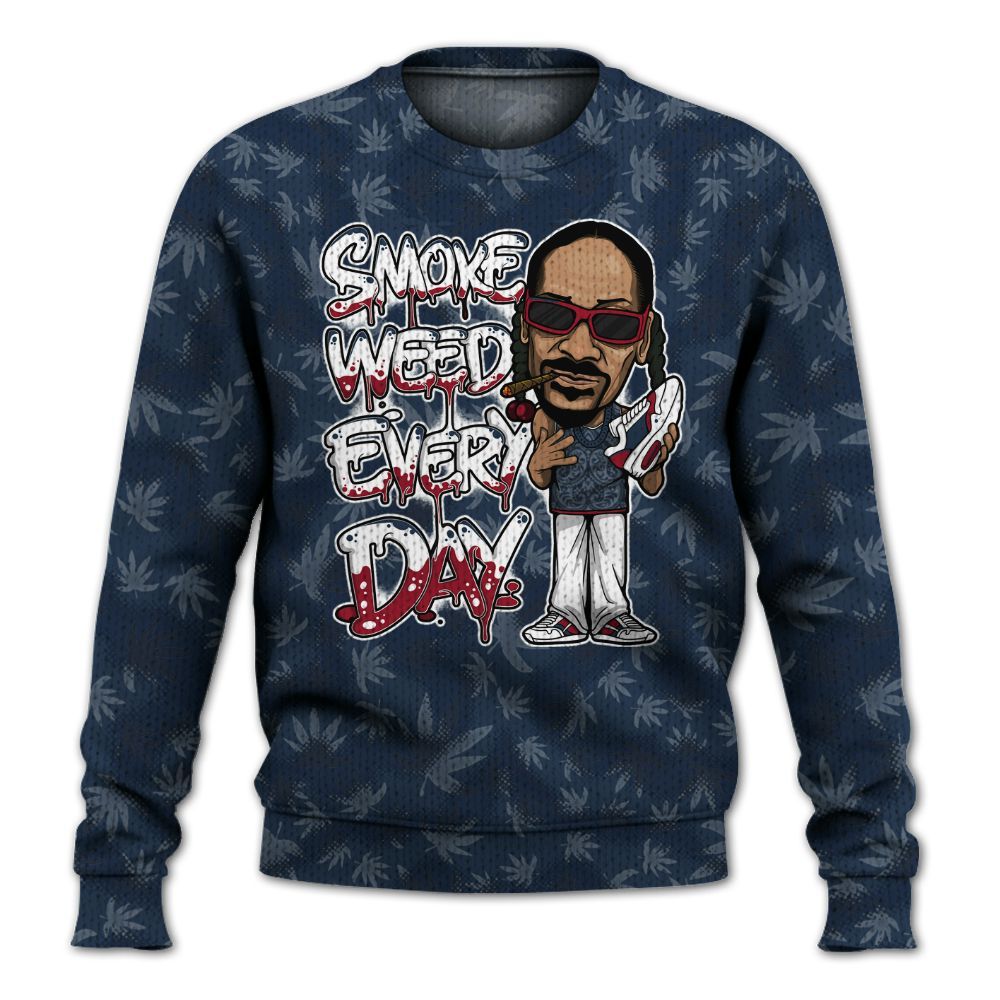 Knitted Sweater To Match White Midnight Navy 6s - Smoking Every Day Graphic Weeding Art