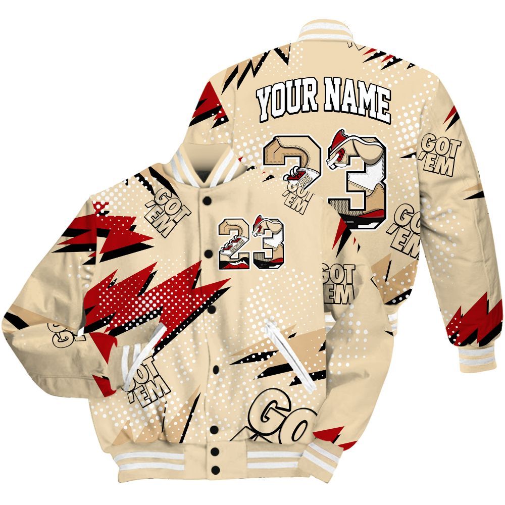 Varsity Jacket To Match Dunk Low Strawberry Waffle Shirt, Custom Name Number 23 5s All Over Print