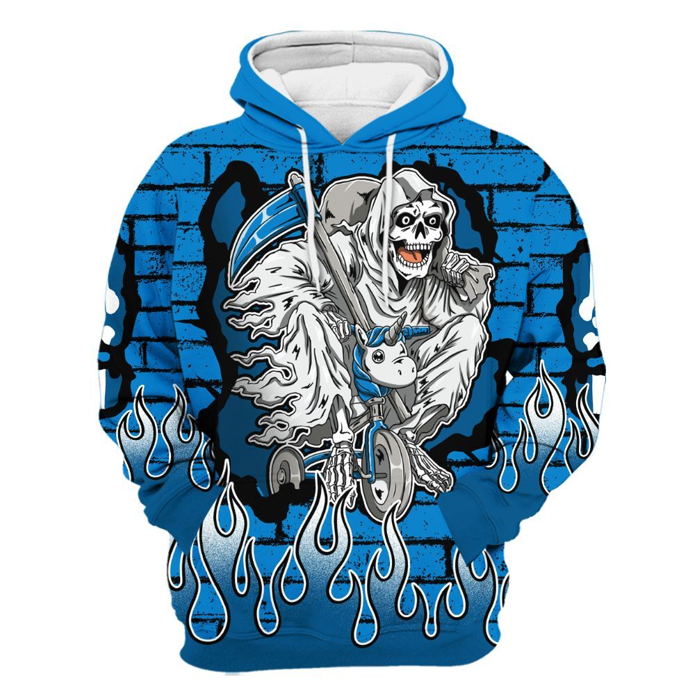 Hoodie To Match Military Blue 4s - Self Make Skeleton Crashed All Over Print