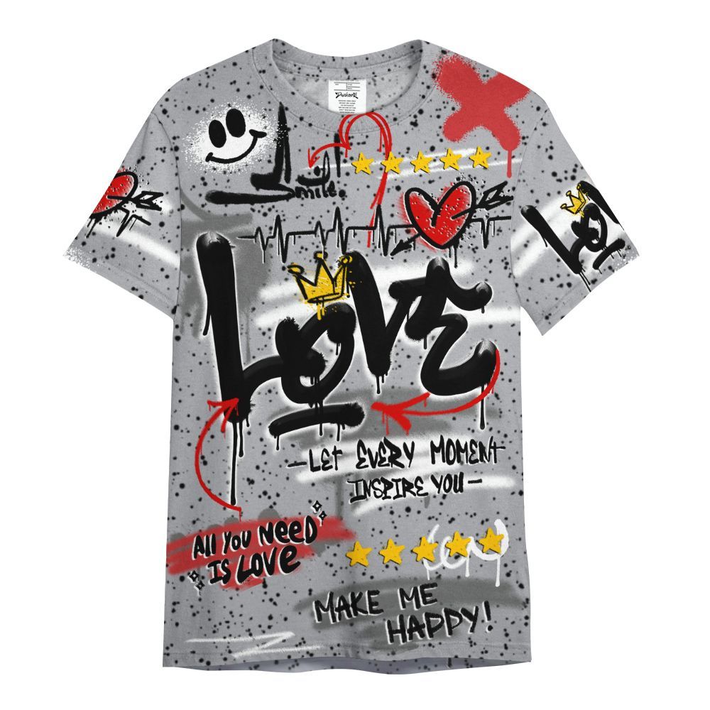 Shirt To Match White Cement 4s - Happy Love Beats Graffiti Streetwear All Over Print