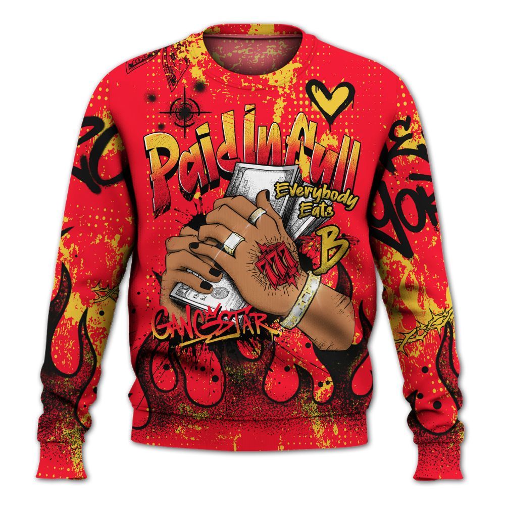 Sweatshirt To Match KD 18 Air Bakin - Lucky Money Paid In Full Graffiti All Over Print