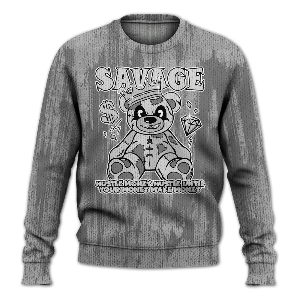 Knitted Sweater To Match Black Wolf Grey 12s - Savages Bear Glitch Art