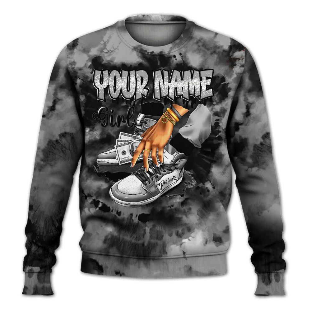 Sweatshirt To Match Black Wolf Grey 12s - Custom Name SNEAKER Girl Money Drip Tie Dye All Over Print