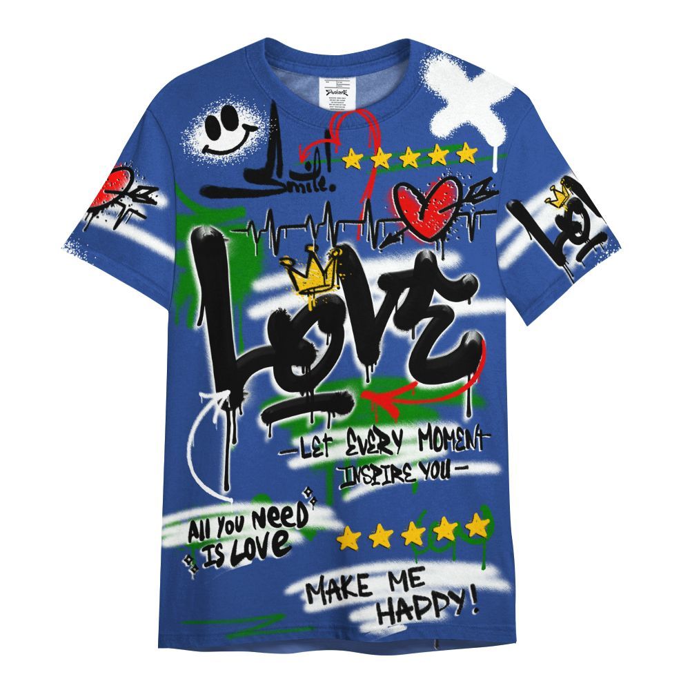 Shirt To Match Retro Hyper Royal 13s - Happy Love Beats Graffiti Streetwear All Over Print