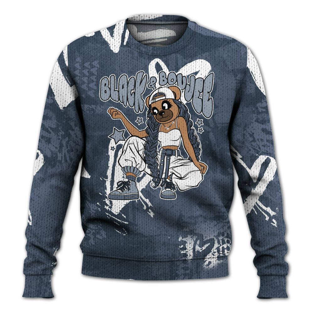 Knitted Sweater To Match Low Diffused Blue 11s - Boujee Girls Bear Heart Grunge