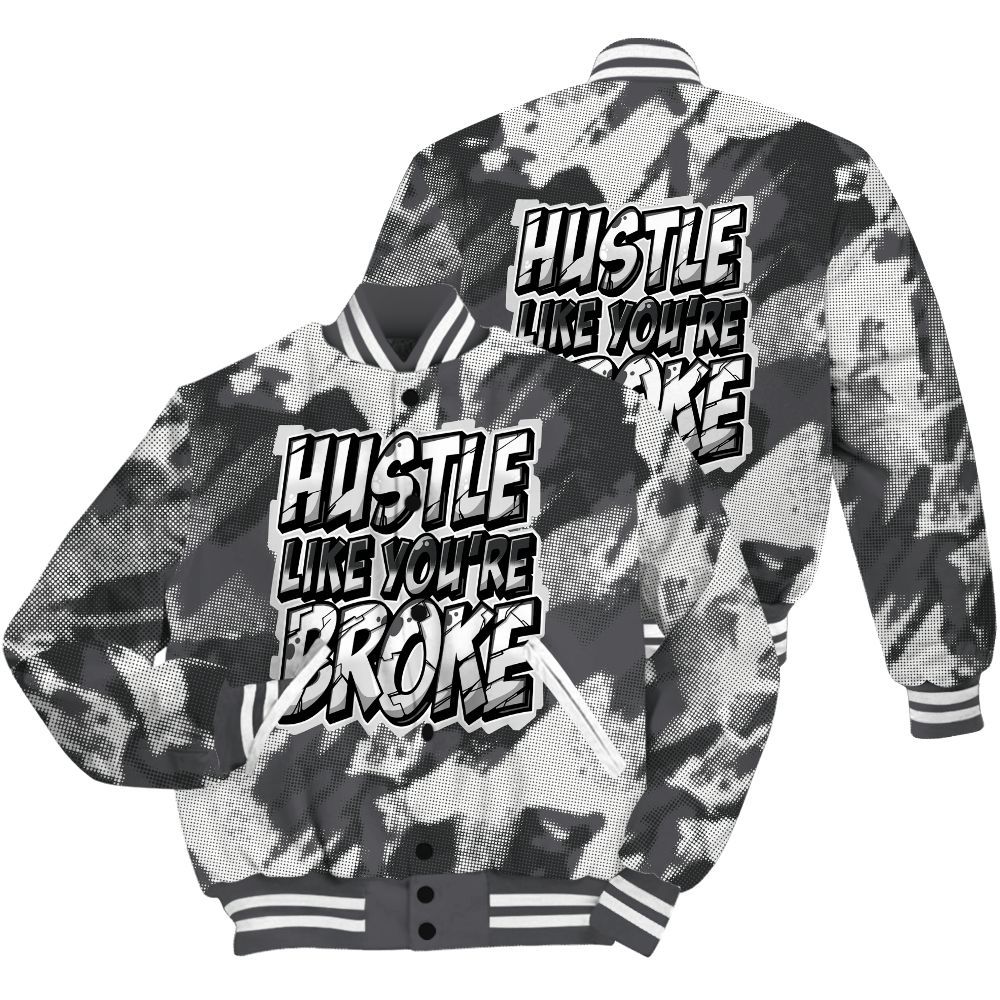 Varsity Jacket To Match White Thunder 4s Shirt - Hustles Like Broke Abstract All Over Print