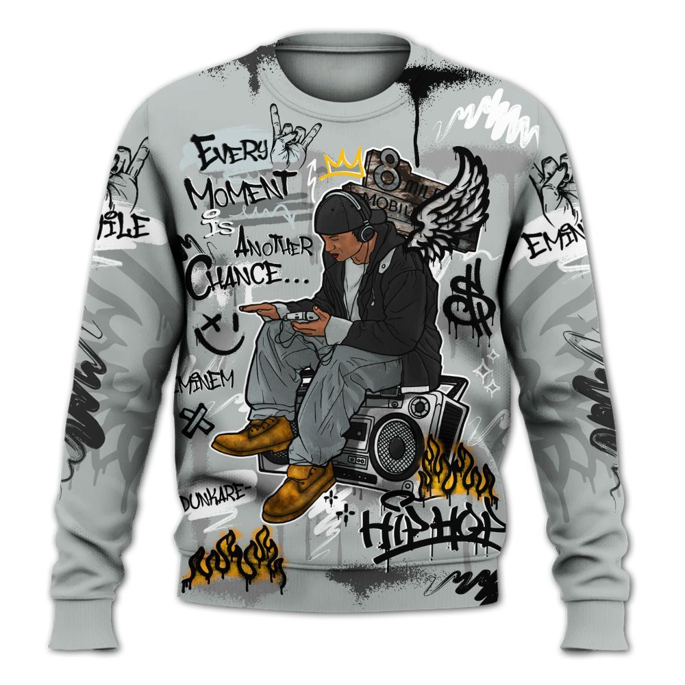 Sweatshirt To Match Black Wolf Grey 12s - 8Mile Movie Graffiti All Over Print