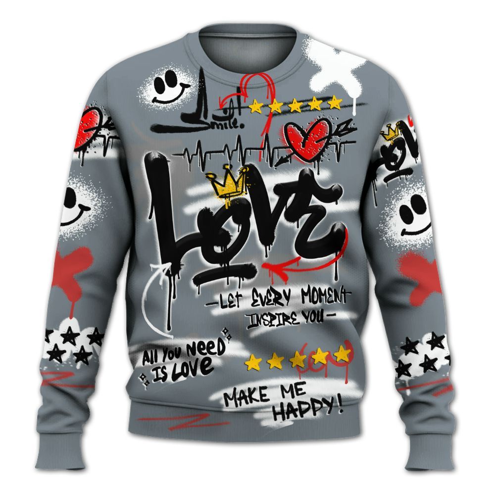 Sweatshirt To Match Wolf Grey 13s - Happy Love Beats Graffiti Streetwear All Over Print