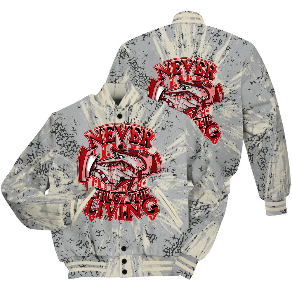 Varsity Jacket To Match Cement Grey 3s Shirt - Never Trusting Living Graphic Halloween All Over Print