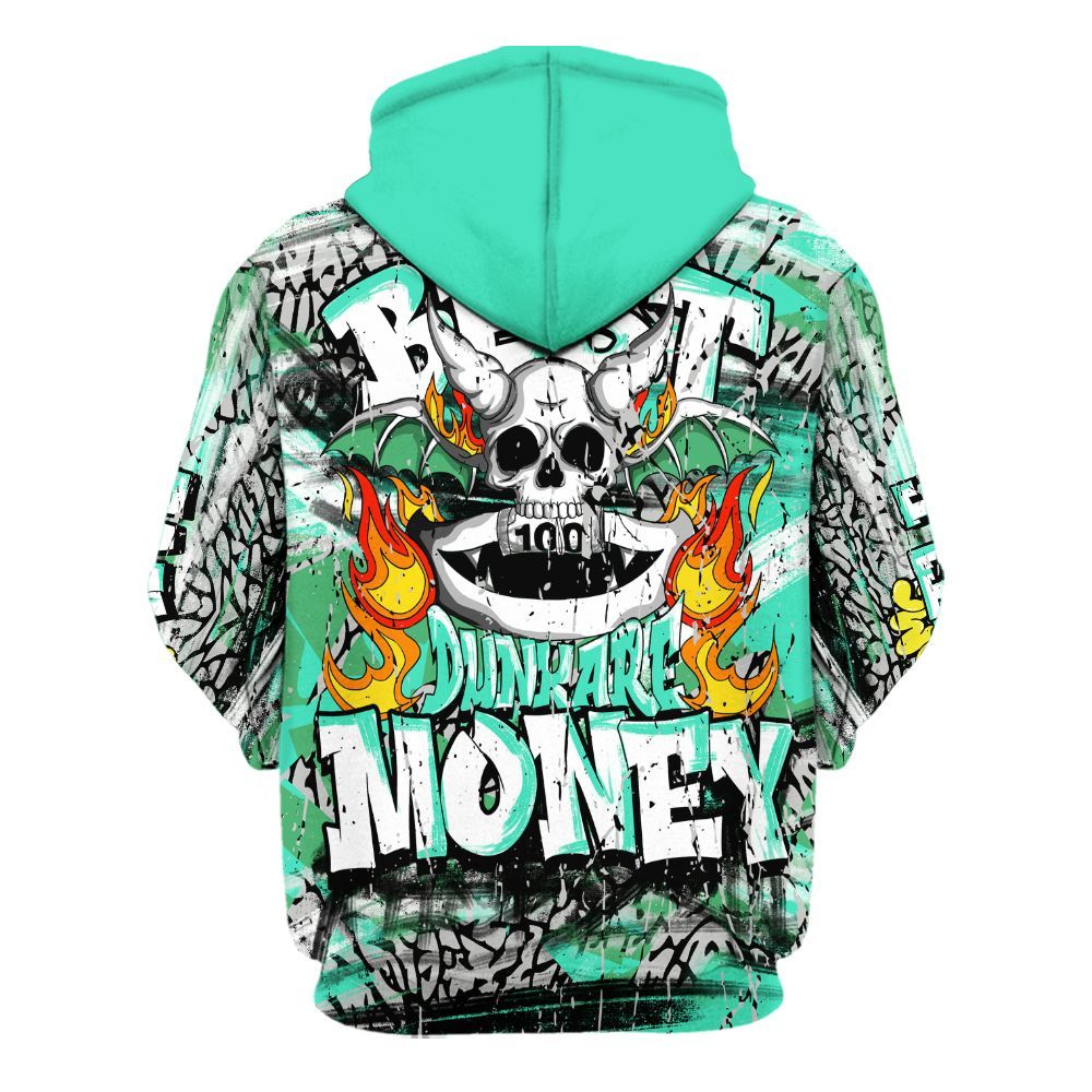 Hoodie To Match Black Green Glow 3s - Money Skull Smile Fire Green Glow 3s All Over Print