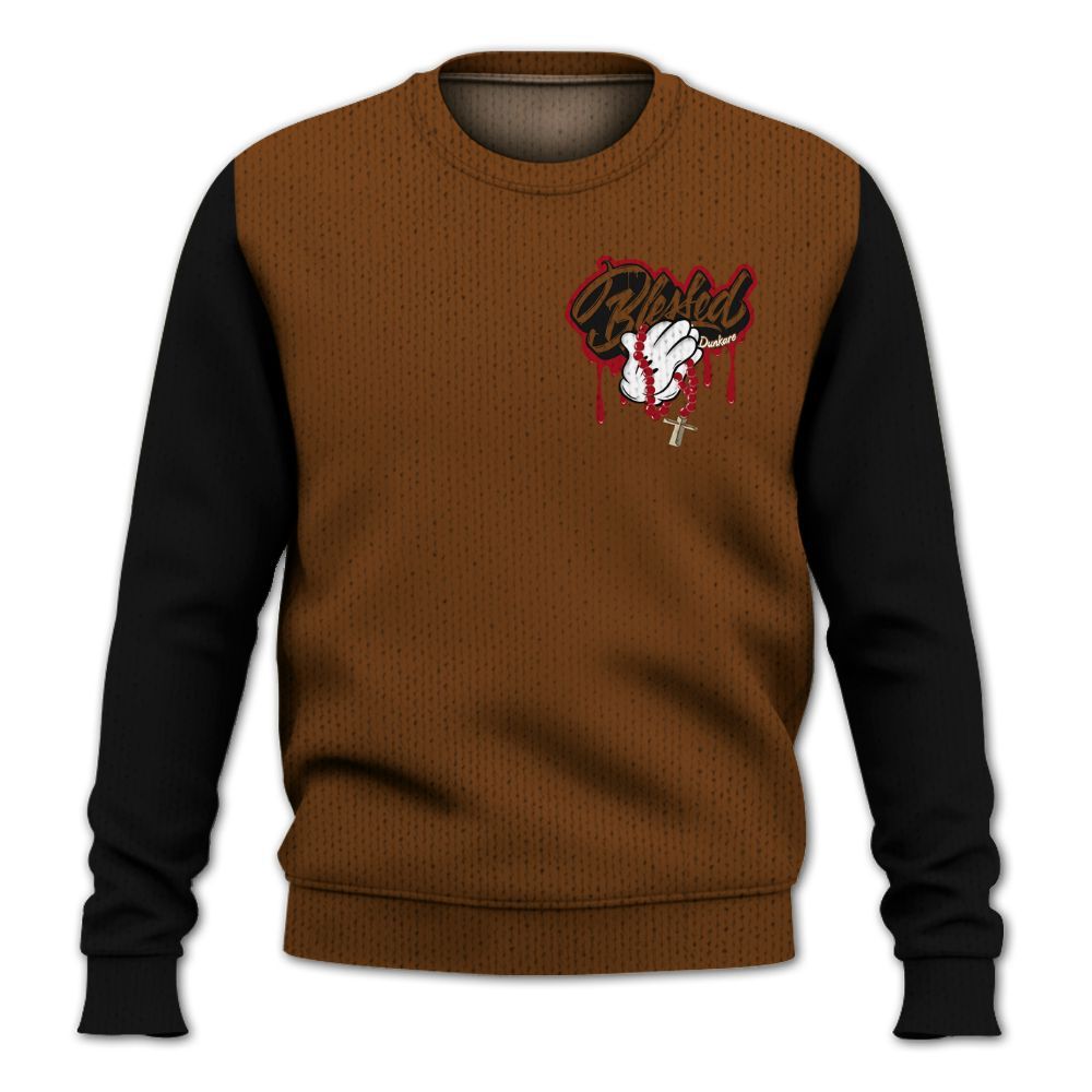 Knitted Sweater To Match Archaeo Brown 5s, Custom Name God Blessed Drip