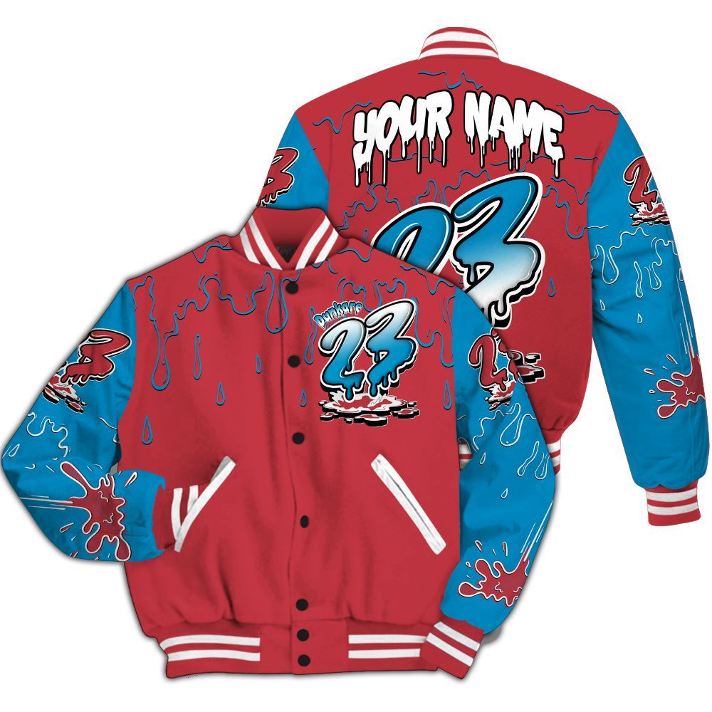 Varsity Jacket To Match High OG University Red Dark Powder Blue 1s Shirt, Custom Name 23 Drip Sludges All Over Print