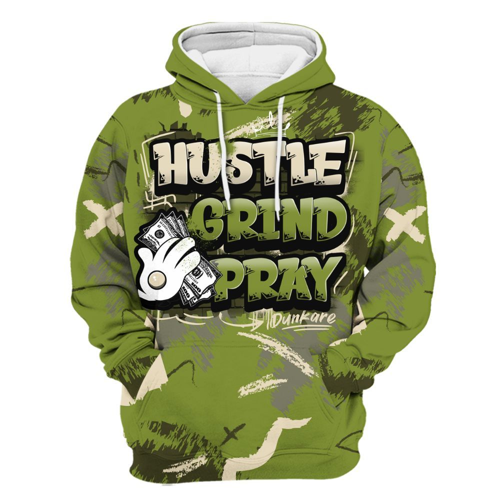 Hoodie To Match SB Dunk Low Asparagus - Hustle Grind Pray Retro All Over Print