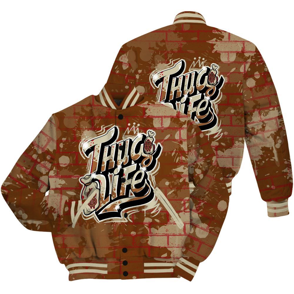Varsity Jacket To Match Archaeo Brown 5s Shirt - Free Thug Living Graphic Brick Art All Over Print