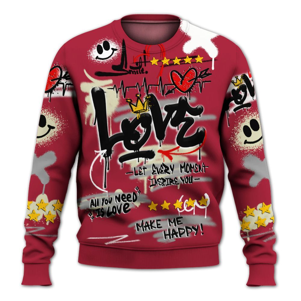 Sweatshirt To Match High OG Chicago Shadow 1s - Happy Love Beats Graffiti All Over Print