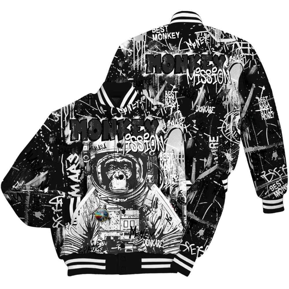 Varsity Jacket To Match White Thunder 4s Shirt, Monkey Misson Space All Over Print