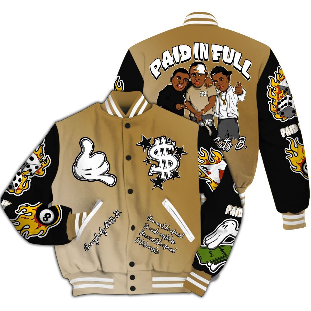 Varsity Jacket To Match Max 96 Low Black White Gold - Everybody Paid In Full Graphic All Over Print