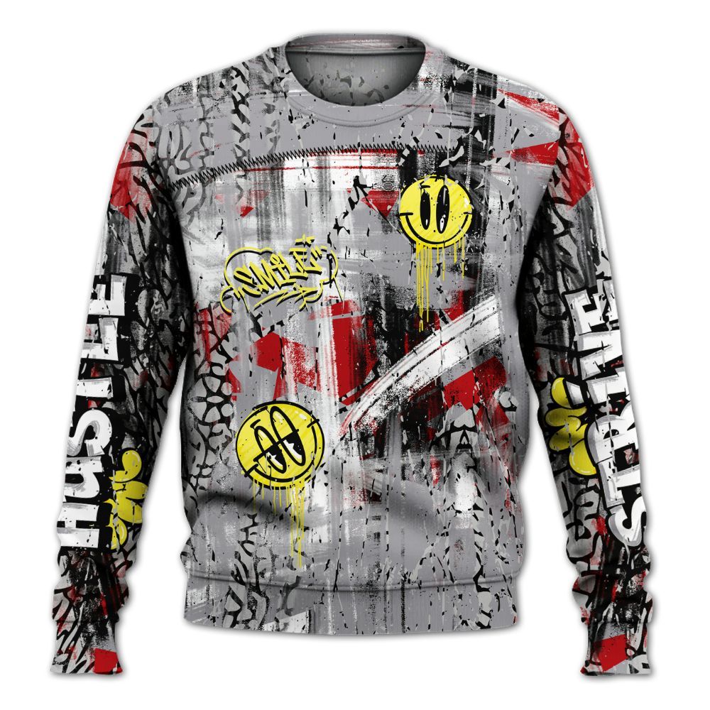 Sweatshirt To Match Cement Grey 3s - Money Skull Smile Fire All Over Print