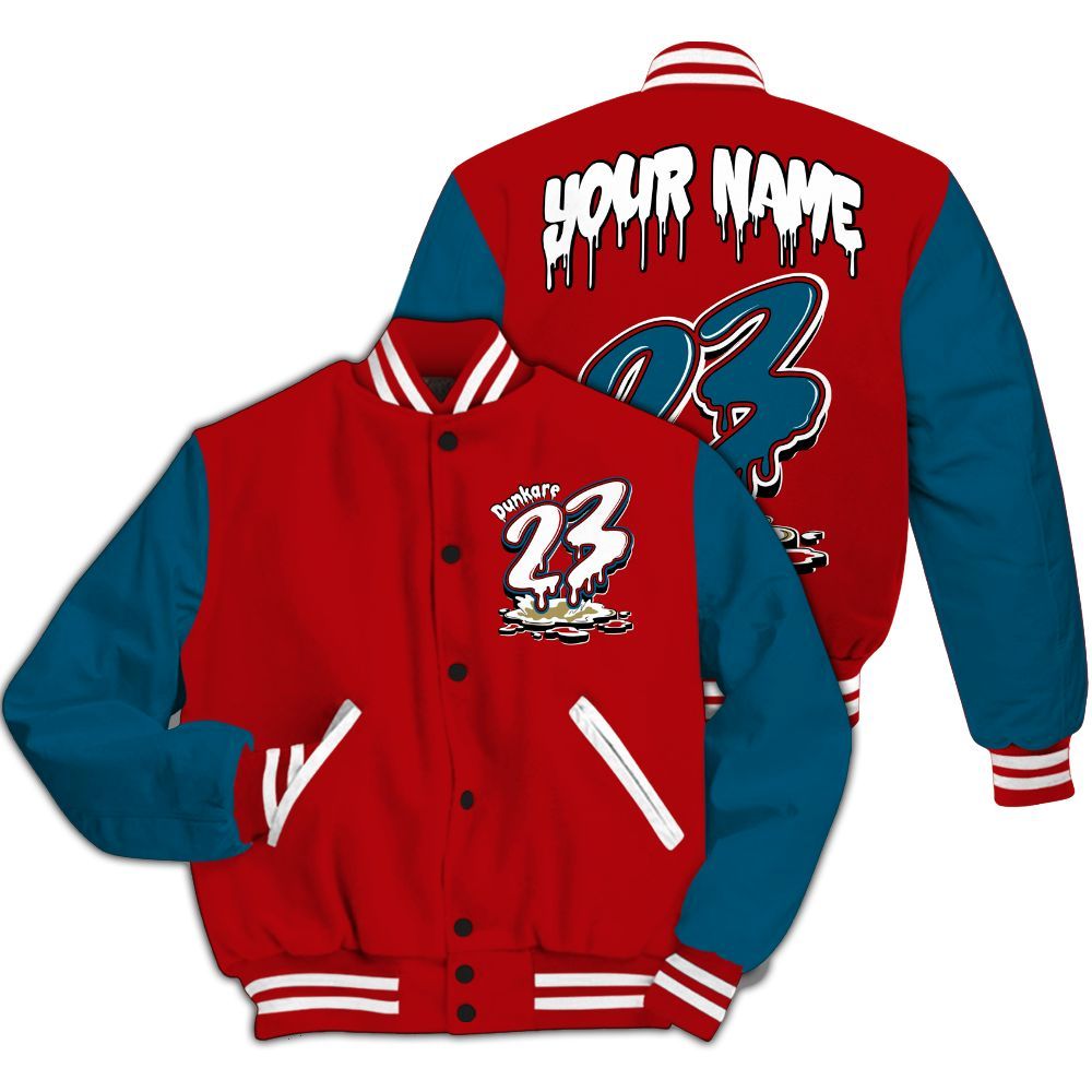 Varsity Jacket To Match OG Varsity Red 17s - Custom Name 23 Drip All Over Print