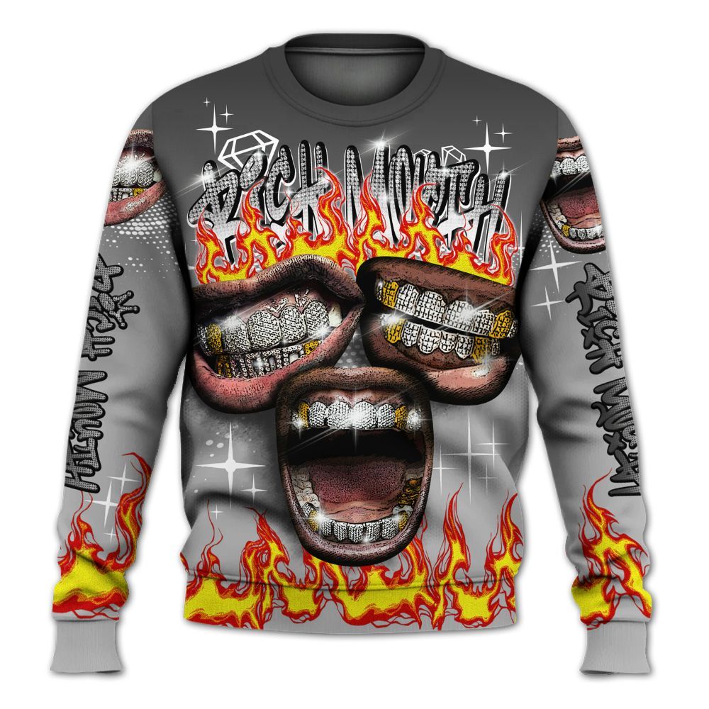 Sweatshirt To Match NOCTA Black 2s - Rich Mouth Fire Rap Retro 90s All Over Print