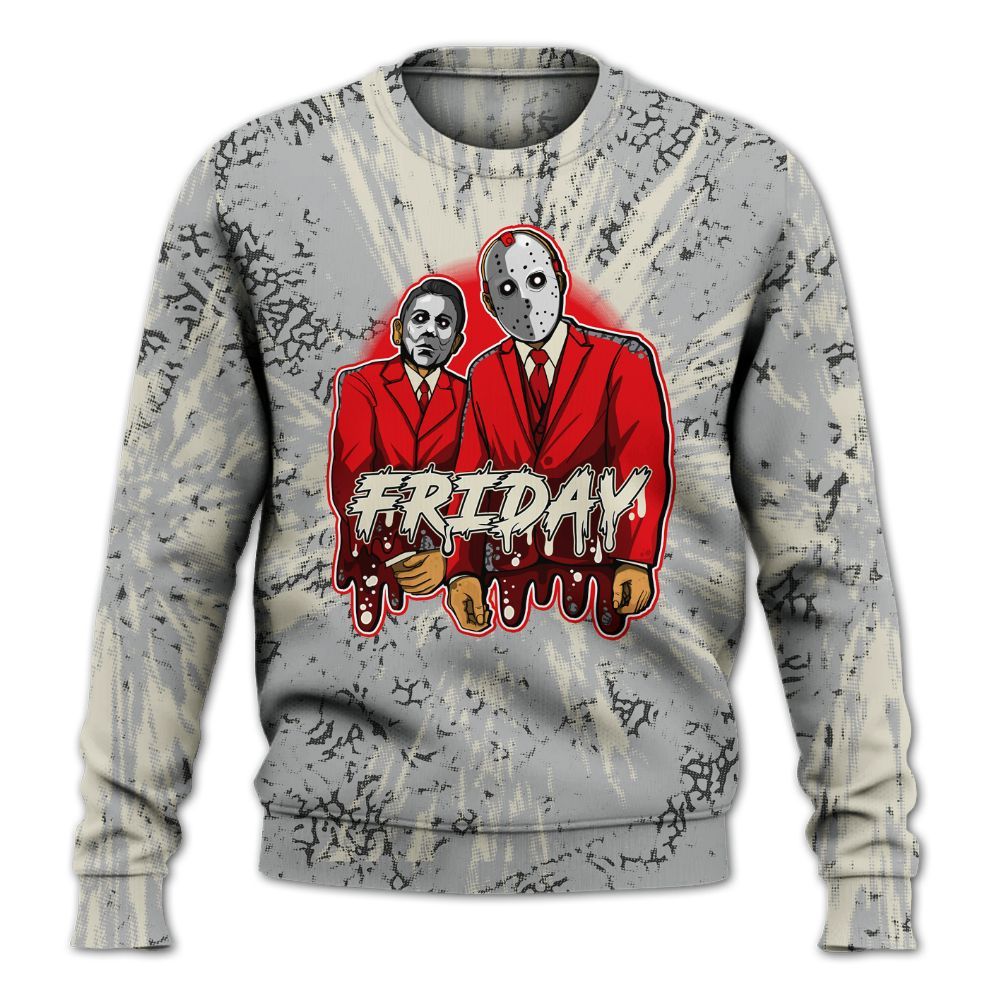 Sweatshirt To Match Cement Grey 3s - Friday Halloween Graphic Luxury All Over Print