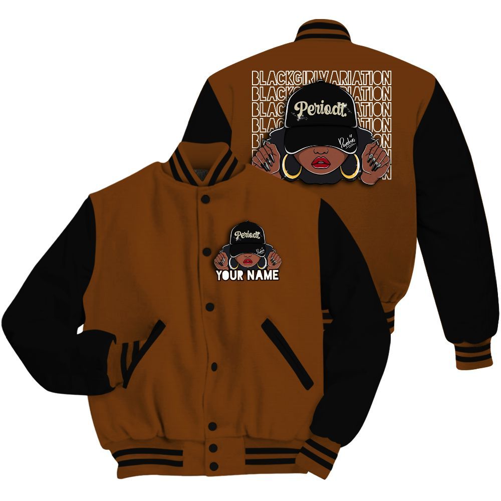 Varsity Jacket To Match Archaeo Brown 5s - Custom Name Black Girl All Over Print