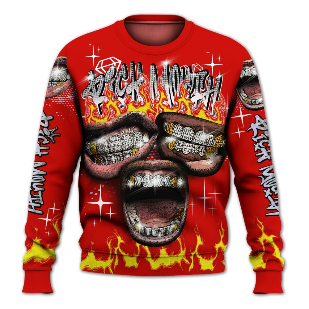 Sweatshirt To Match Fire Red 6s - Rich Mouth Fire Rap Retro 90s All Over Print