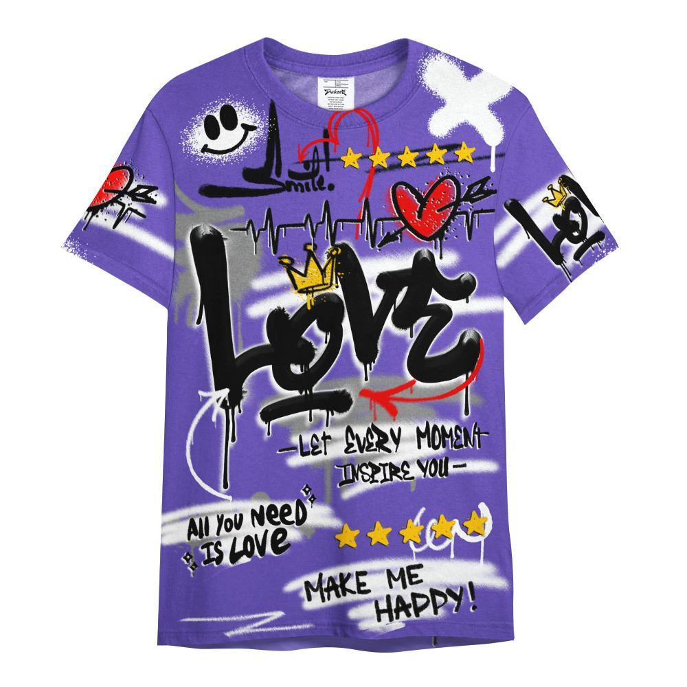 Shirt To Match Field Purple 12s - Happy Love Beats Graffiti Streetwear All Over Print