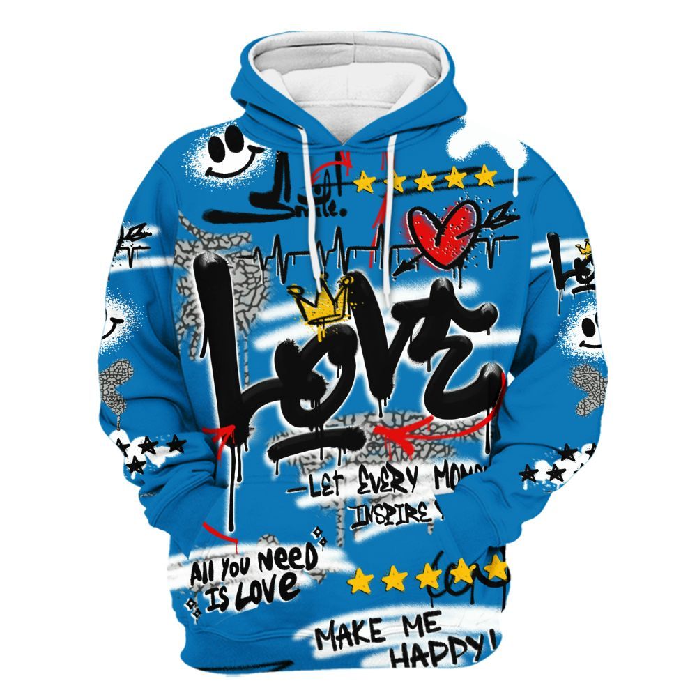 Hoodie To Match Wizards 3s - Happy Love Beats Graffiti Streetwear All Over Print