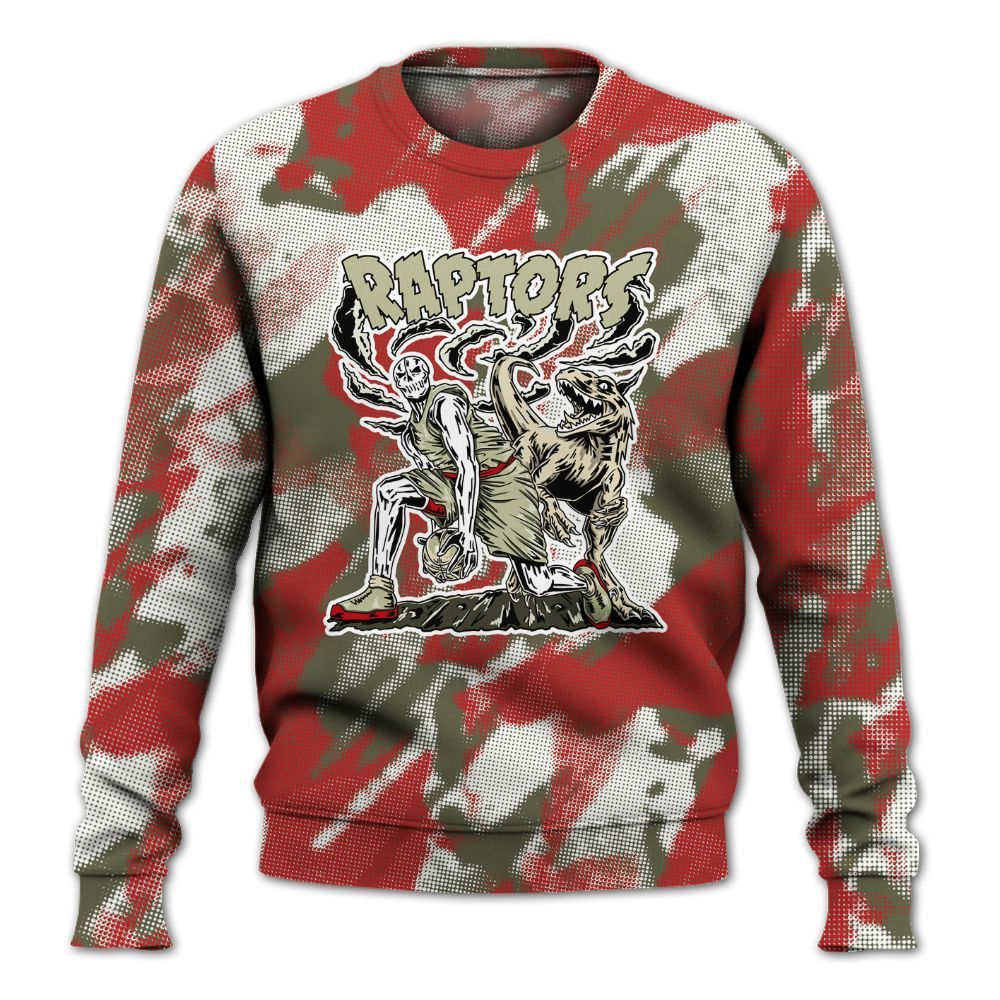 Sweatshirt To Match Low OG Medium Olive 1s - Raptors Skeleton Abstract Halftone All Over Print