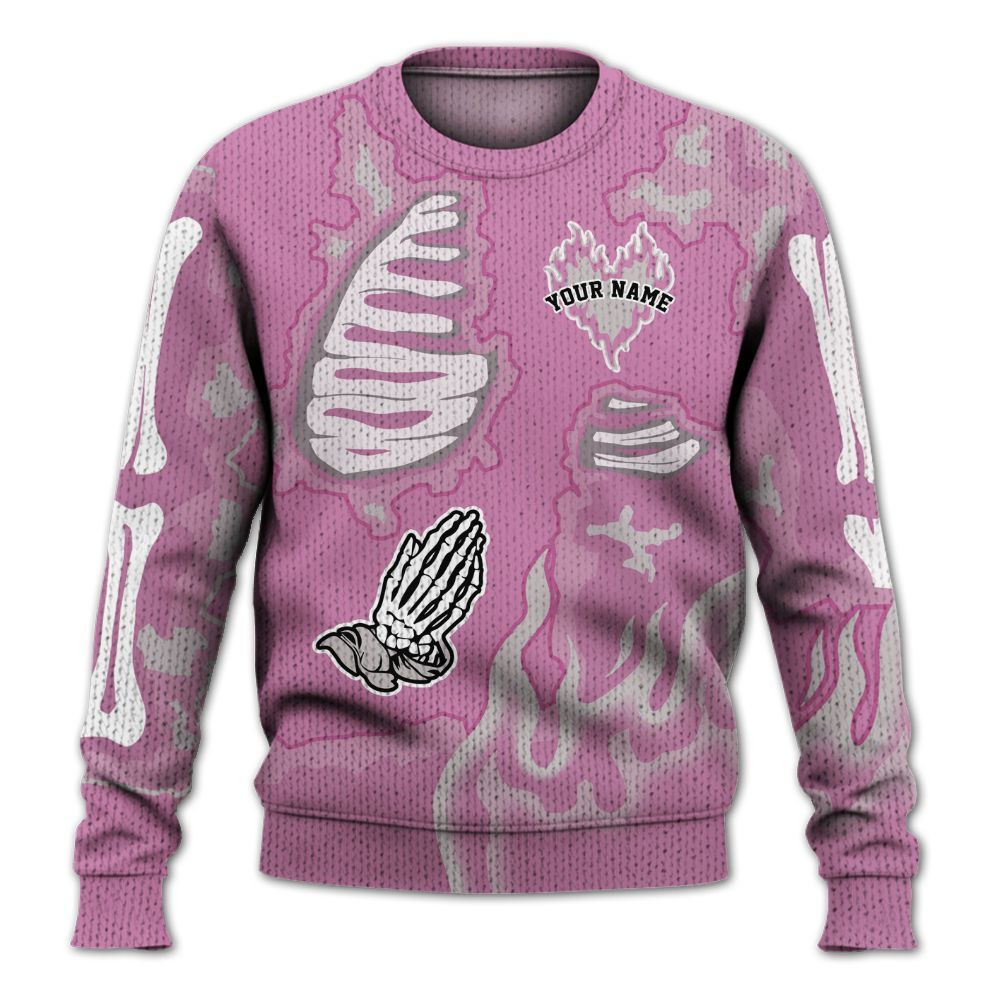 Knitted Sweater To Match Neutral Grey Black White Orchid 4s - Dislike Us Graphic Burning Custom Name