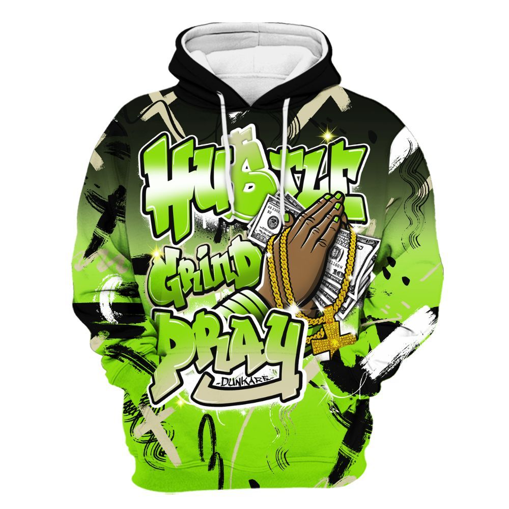 Hoodie To Match Electric Green 6s - Money Hustle Grind Pray All Over Print
